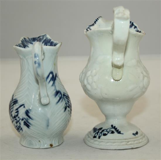 A Worcester feather moulded milk jug & a silver shape milk jug, c.1770, 9cm & 11.8cm